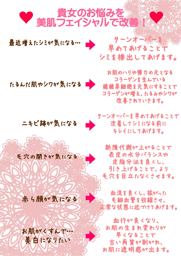 貴方のお悩みを美肌フェイシャルで改善